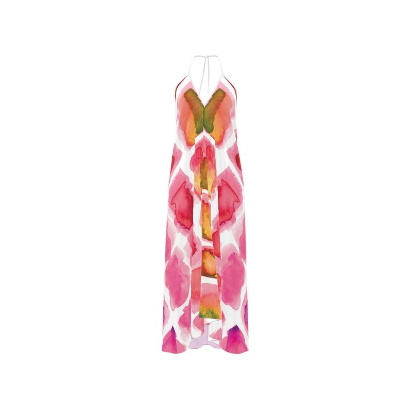 Sunset Silk Satin Halterneck Dress