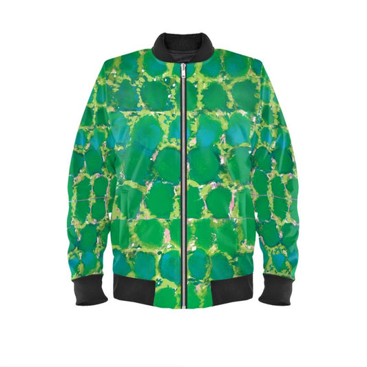 Green Guiding Light – Silk Satin Bomber Jacket
